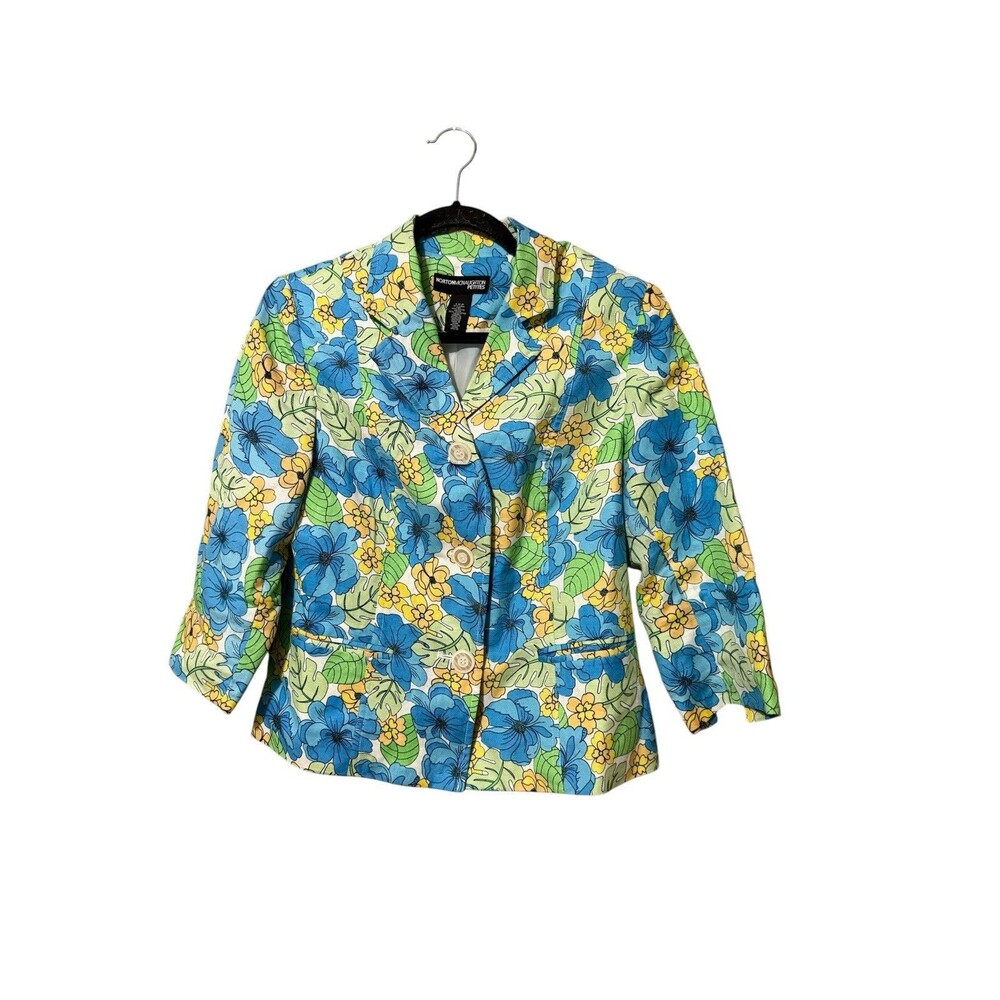 Norton McNaughton Petite Linen Blend Floral Blazer Jacket Blue 10P